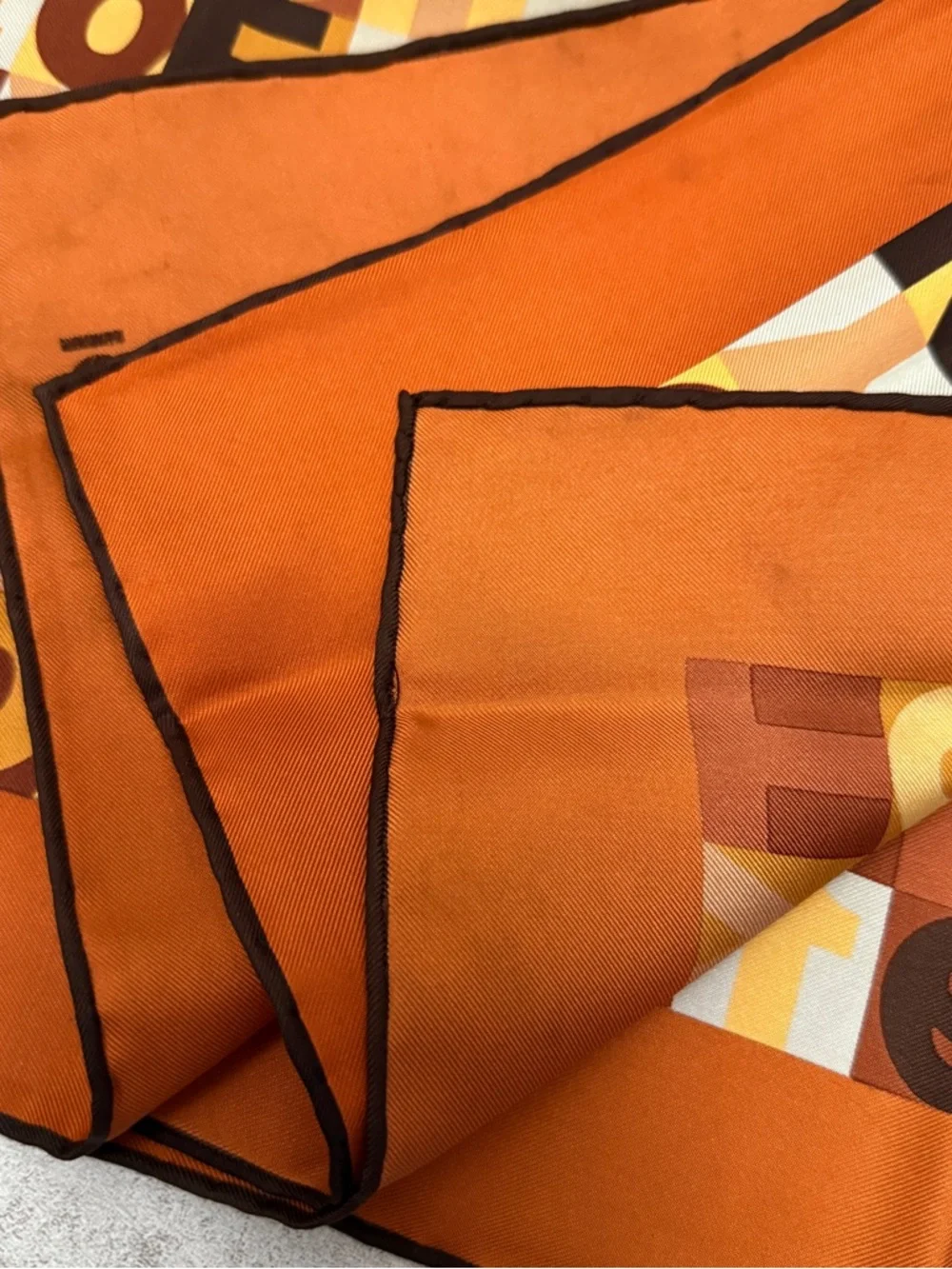 Fendi Multicolor Graphic Silk Scarf in Orange, Brown & Cream - Picture 4 of 12